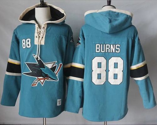 Sharks #88 Brent Burns Teal Pullover Hoodie Stitched NHL Jersey - Click Image to Close